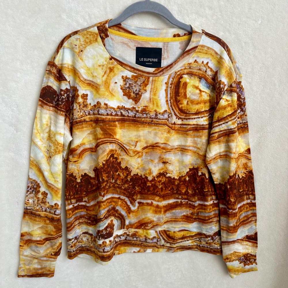 Le Superbe Marble‎ Agate Print Long Sleeve Top Small Modal Boho EUC